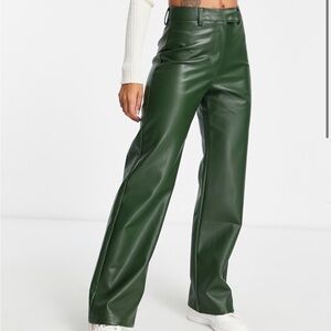 Cotton On Dark Green Wide Leg Leather Pants